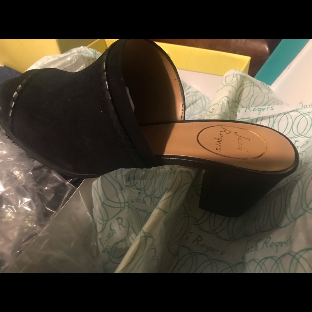 NWT Jack Rogers 8 black leather wedge